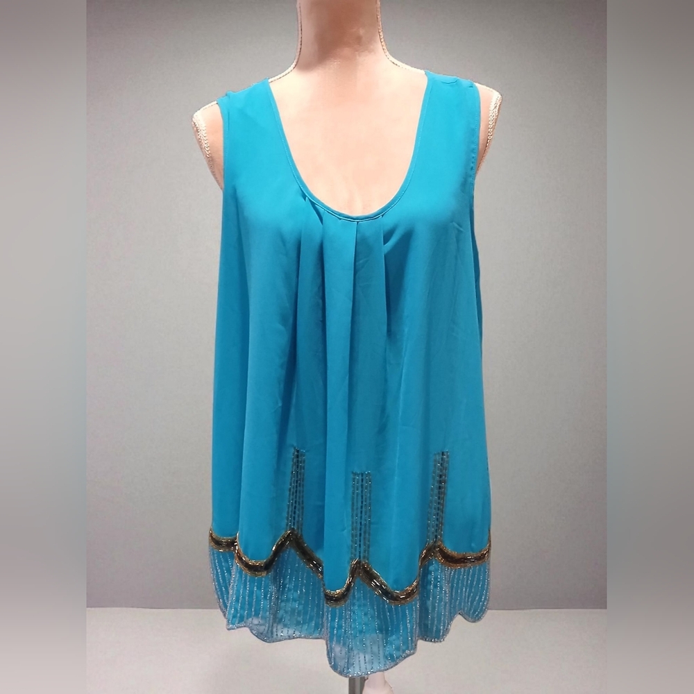 Little Mistress Teal Blue Tunic Tank Beading Sheer Boho 12 Drape Lagenlook Fairy